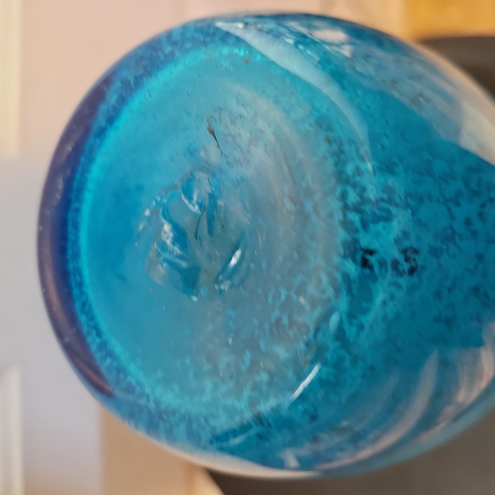 Blue Cultha Bubble Hand Blown Glass Vintage Vase 8" - Picture 9 of 11
